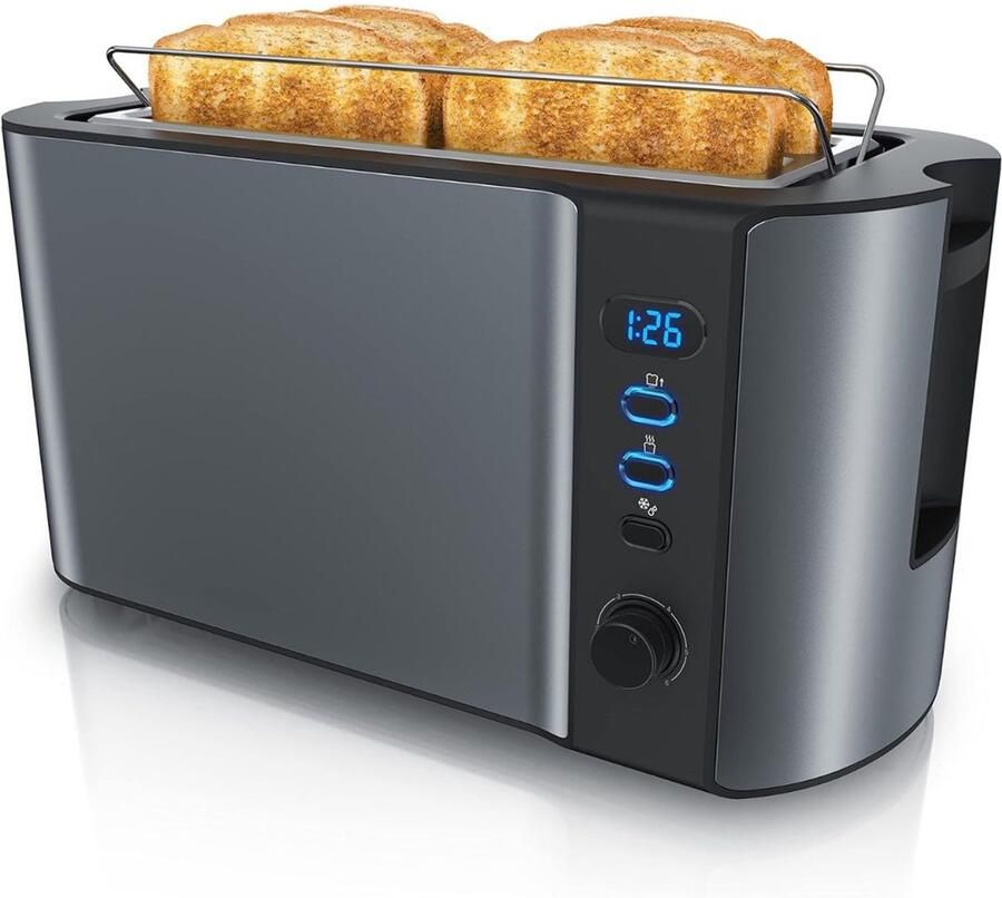TOPCHOICE Broodrooster met Tostiklem Toaster Toast Machine Ontdooifunctie Grijs