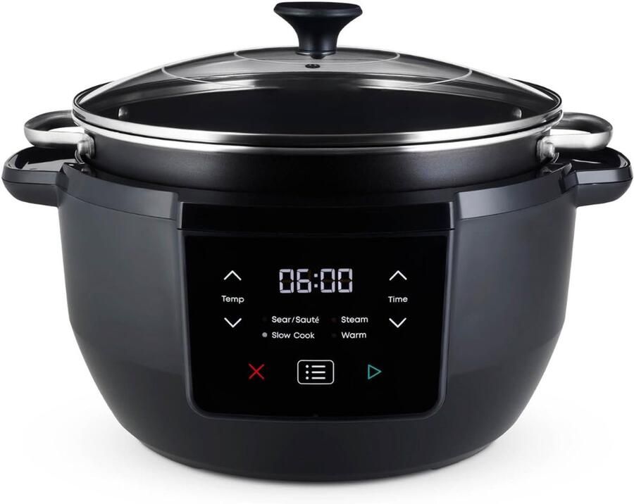 TOPCHOICE Slowcooker met Timer Multicooker Crockpot 39x26x35cm Zwart