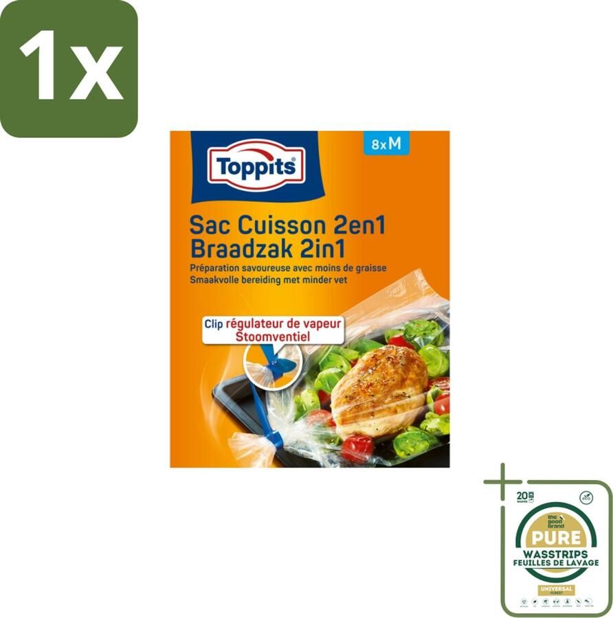 Toppits 1 x – 2-in-1 Braad- & Stoomzakken – Maat M – 8 Zakjes- Koffie Koffiezetapparaat