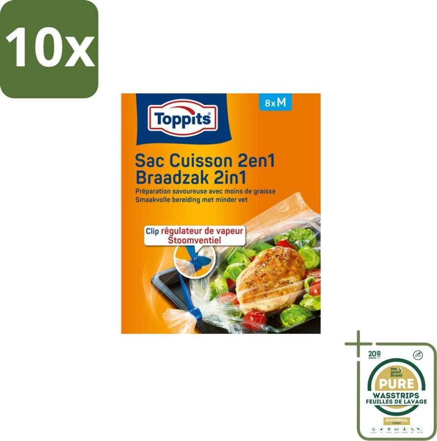Toppits 10 x – 2-in-1 Braad- & Stoomzakken – Maat M – 8 Zakjes Grootverpakking Koffie Koffiezetapparaat