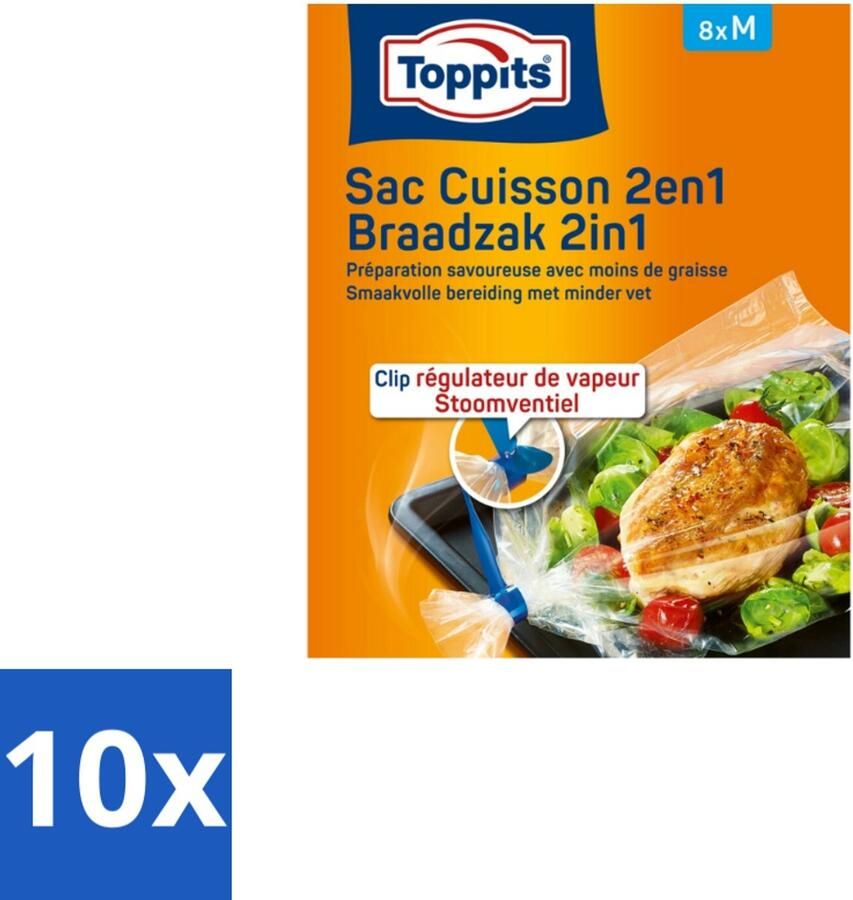 Toppits 10 x – 2-in-1 Braad- & Stoomzakken – Maat M – 8 Zakjes Koffie Koffiezetapparaat