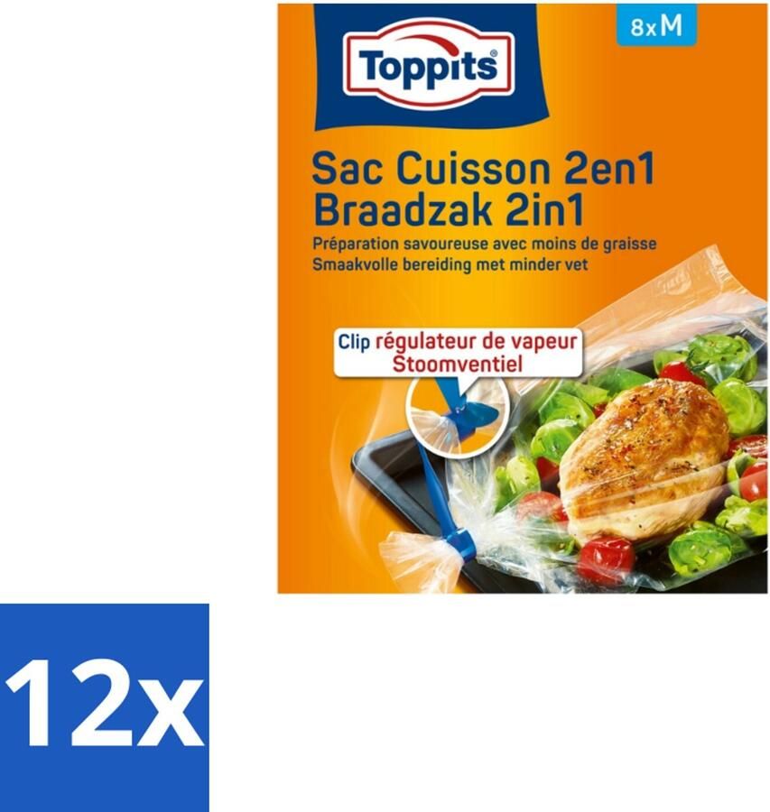 Toppits 12 x – 2-in-1 Braad- & Stoomzakken – Maat M – 8 Zakjes Braadzakken Oven Braadzakken Magnetron Gezond Koken Smaakvol Koken Vetvrij Bakken