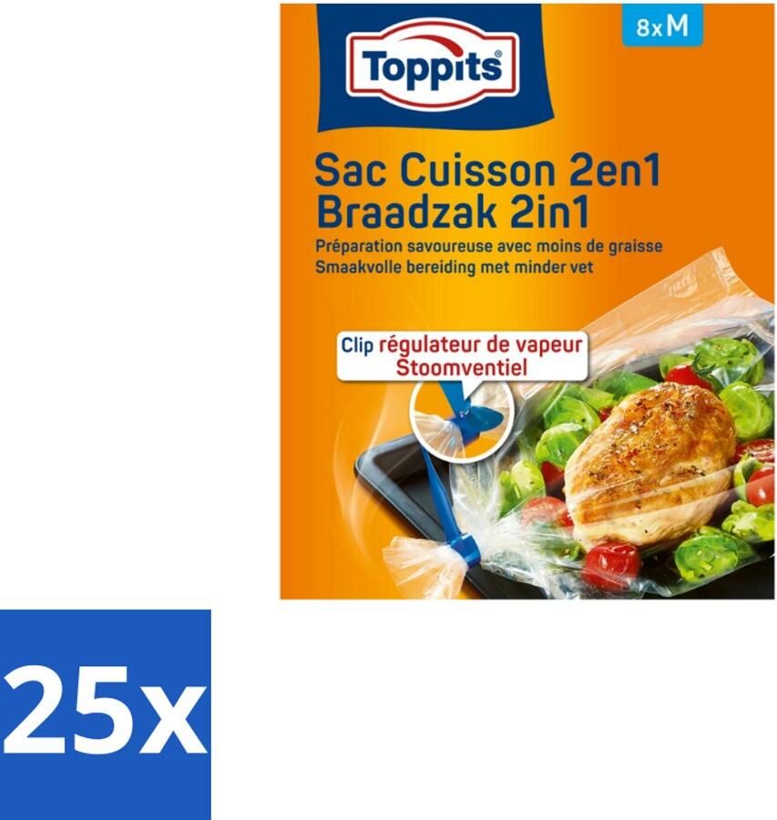 Toppits 25 x – 2-in-1 Braad- & Stoomzakken – Maat M – 8 Zakjes Koffie Koffiezetapparaat