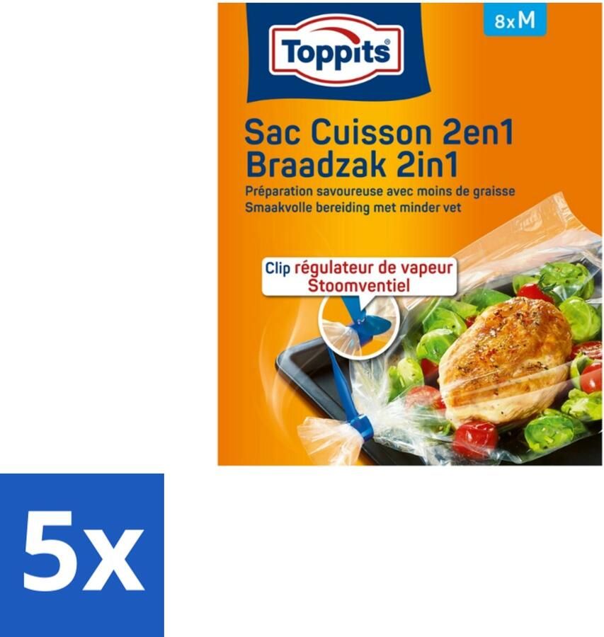 Toppits 5 x – 2-in-1 Braad- & Stoomzakken – Maat M – 8 Zakjes Koffie Koffiezetapparaat
