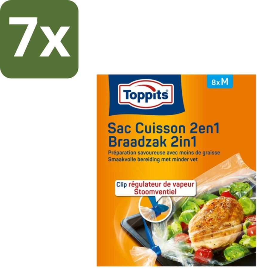 Toppits 7 x – 2-in-1 Braad- & Stoomzakken – Maat M – 8 Zakjes Koffie Koffiezetapparaat