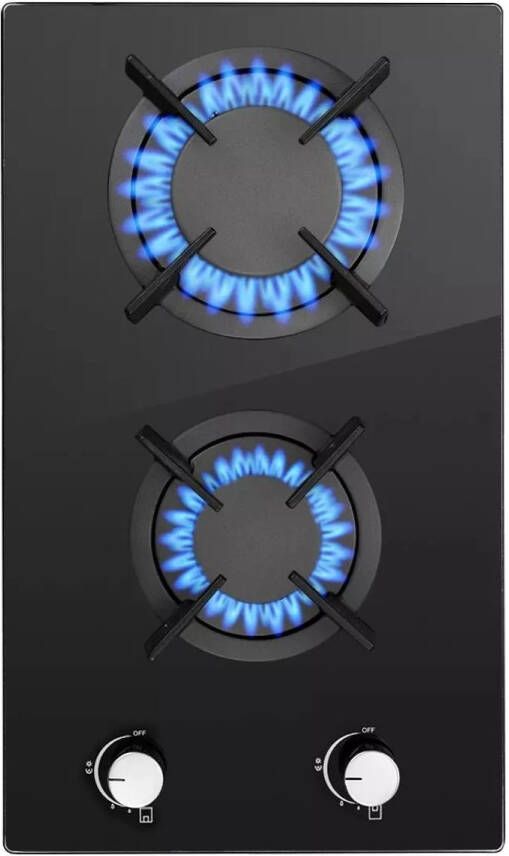 Topstrong 2-pits Gaskookplaat Ingebouwd Zwart Keramisch Glas LPG NG Elektronische Ontsteking 51x30 cm Aardgas
