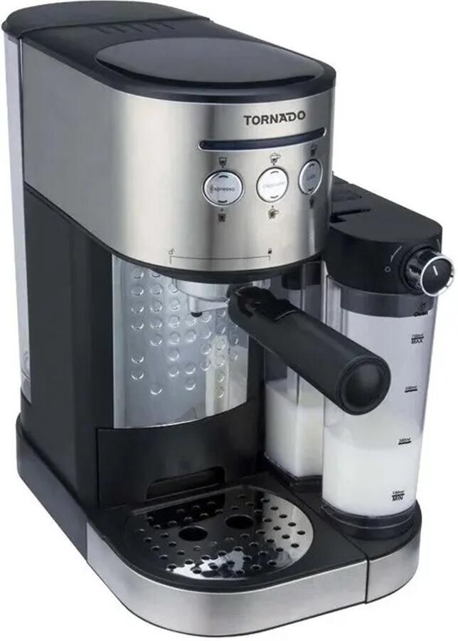 Tornado TCM-14125 Koffiezetapparaat – Compacte Espressomachine – 15 Bar – Automatische Melkopschuimer – Geschikt voor Gemalen Koffie & ESE Pods – 1 2L