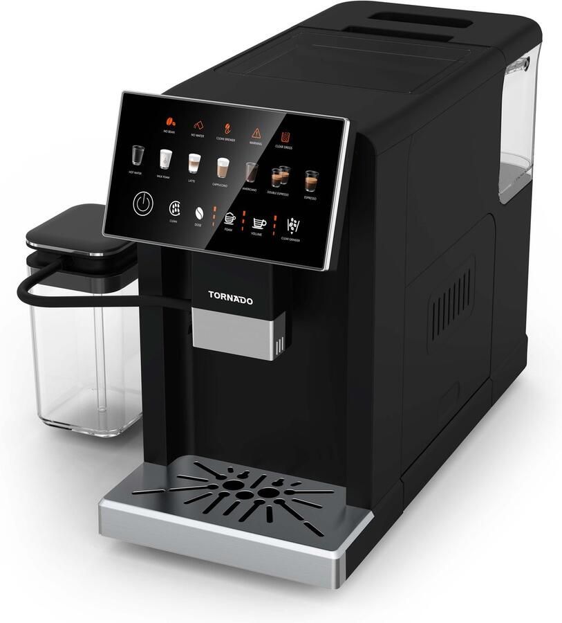 Tornado TCMA-1001-GS – Volautomatische koffiemachine – 20 bar – melkreservoir – koffiemolen touchdisplay