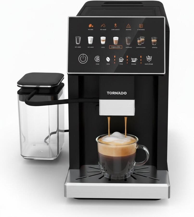 Tornado TCMA-1001-GS Volautomatisch Koffiezetapparaat – Espressomachine met Bonen – 20 Bar – Dual Boiler – Melkreservoir – Touchdisplay - Foto 2