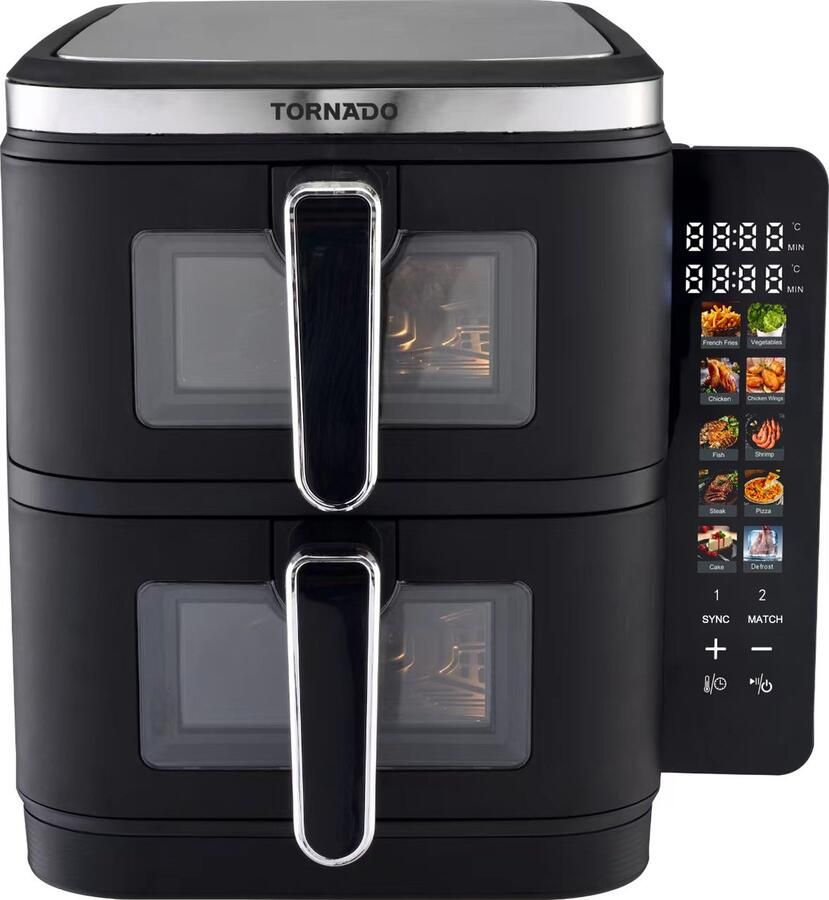 Tornado TFN-A2811TBRAX Airfreyer Dubbel 11l 2800W Heteluchtfriteuse Zwart