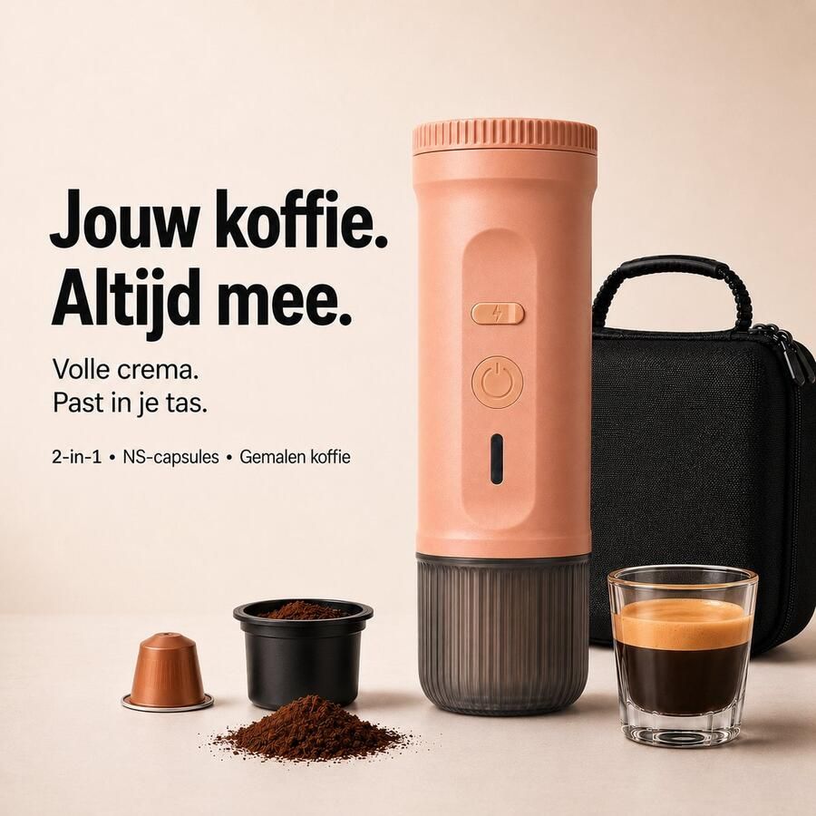 Torngat NomadBrew Go Draagbare Koffiemachine – Zelfverwarmende Espressomachine 20 Bar – Koffiezetapparaat voor Onderweg Auto Camping & Camper – NS-Capsules Gemalen Koffie – 7500mAh – Warme Koffie Zonder Waterkoker – Mokka Rose – Reis Koffieapparaat