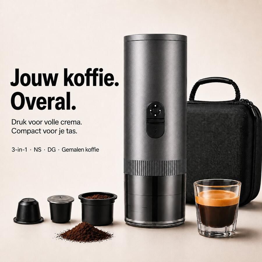 Torngat NomadBrew Pro Draagbare Koffiemachine – 3-in-1 Zelfverwarmende Espressomachine 20 Bar – Koffiezetapparaat voor Onderweg Auto Camping & Camper – NS DG-Capsules & Gemalen Koffie – 7800mAh – Warme Koffie Zonder Waterkoker – Grijs – Reis Koffie