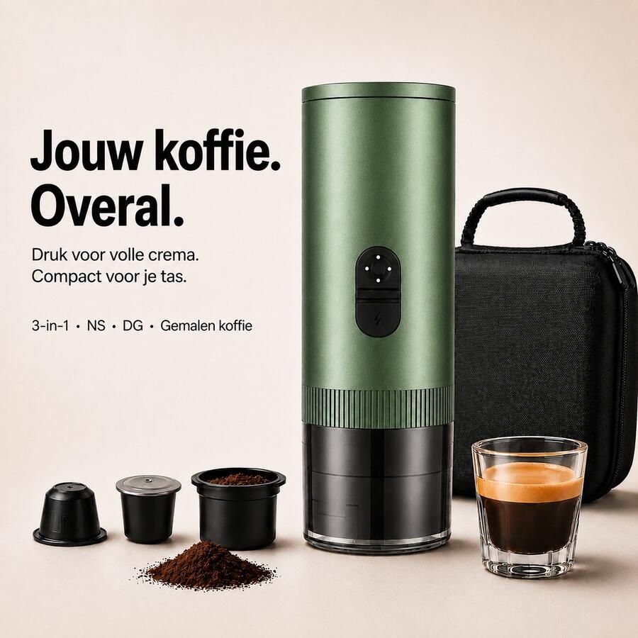 Torngat NomadBrew Pro Draagbare Koffiemachine – 3-in-1 Zelfverwarmende Espressomachine 20 Bar – Koffiezetapparaat voor Onderweg Auto Camping & Camper – NS DG-Capsules & Gemalen Koffie – 7800mAh – Warme Koffie Zonder Waterkoker – Groen – Reiskoffie