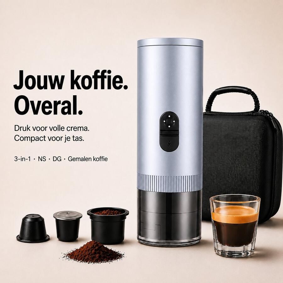 Torngat NomadBrew Pro Draagbare Koffiemachine – 3-in-1 Zelfverwarmende Espressomachine 20 Bar – Koffiezetapparaat voor Onderweg Auto Camping & Camper – NS DG-Capsules & Gemalen Koffie – 7800mAh – Warme Koffie Zonder Waterkoker – Zilver – Reiskoffie