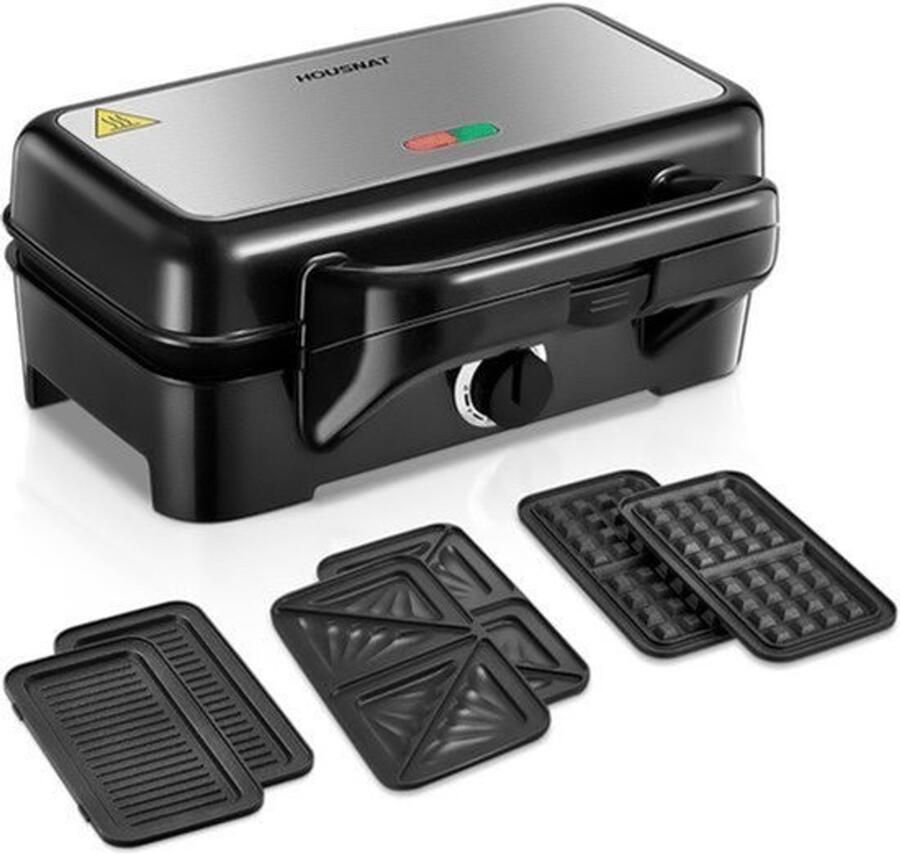Tosti-ijzer 3-in-1 1200 Watt Vermogen Zwart Roestvrij Staal Sandwichmaker Wafelijzer Grillplaat Compact Multifunctioneel