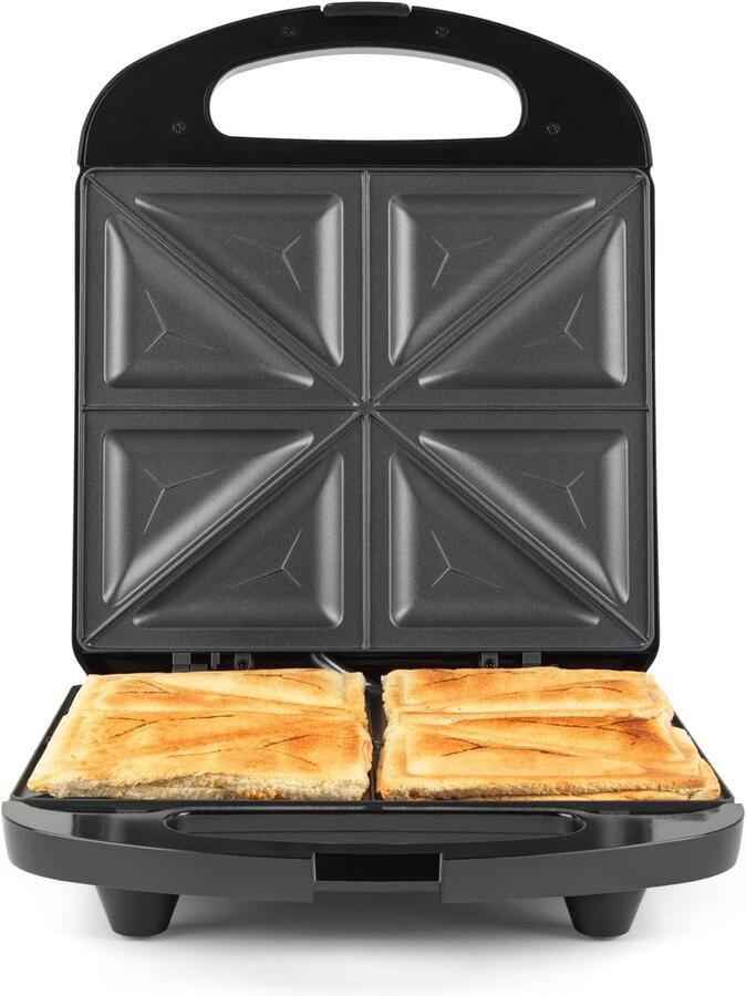 Tosti-ijzer 4 Sneetjes 1200W Anti-aanbaklaag Automatische Temperatuurregeling Koele Handgreep Paninipers