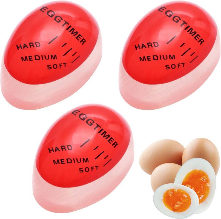 Tovbmup Eierwekker 3 stuks Eierwekker Koken Herbruikbaar Selecteert gaarheid op temperatuur Rood