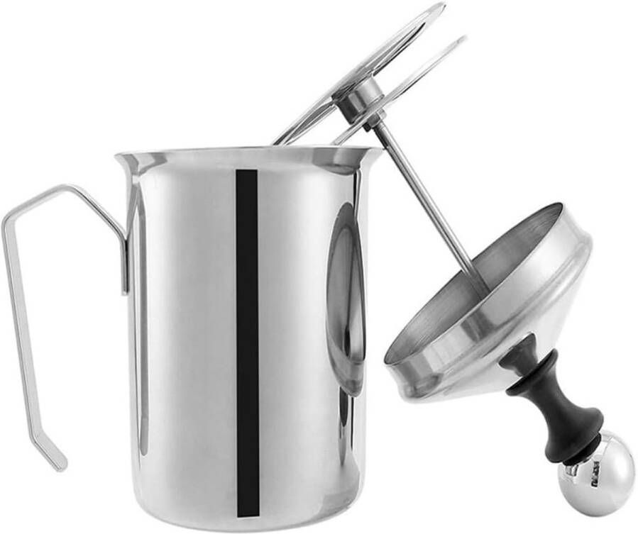 Tovbmup Melkopschuimer met dubbel scherm Handmatig Dubbel scherm Speciaal duwmechanisme Perfect melkschuim Metaal 500 ml