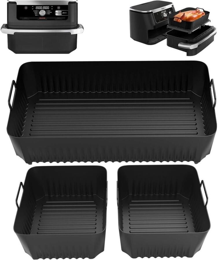 Tovbmup Airfryer-accessoires Geschikt voor Ninja Af500 1 10 4L en 2 5 2L Herbruikbare siliconen bakplaten Geschikt voor Dual Zone Airfryers Geschikt voor Ninja Airfryer-accessoires Zwart