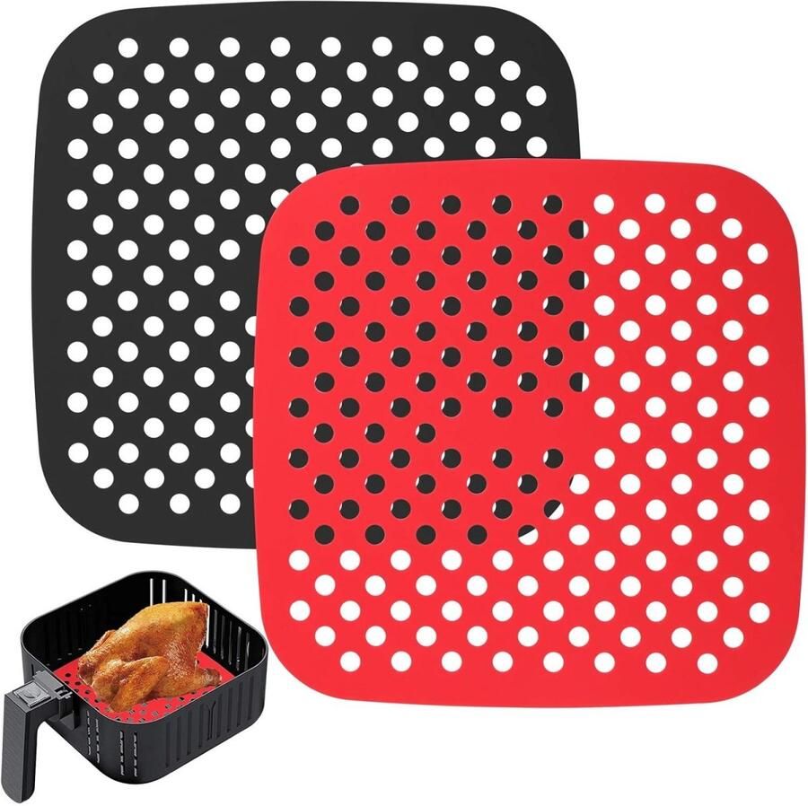 Tovbmup Siliconen Airfryer Liners Herbruikbare Airfryer Liners Geschikt voor Airfryer Geperforeerd Siliconen Bakpapier Airfryer Siliconen Matten Anti-aanbak Liners 2