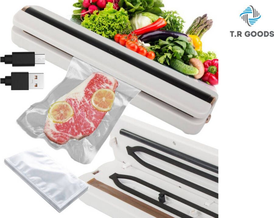 T.R Goods Vacuümmachine Vacumeermachine Nat & Droog Voedsel Seal Apparaat Foodsaver Incl. 10 Vacuumzakken Wit