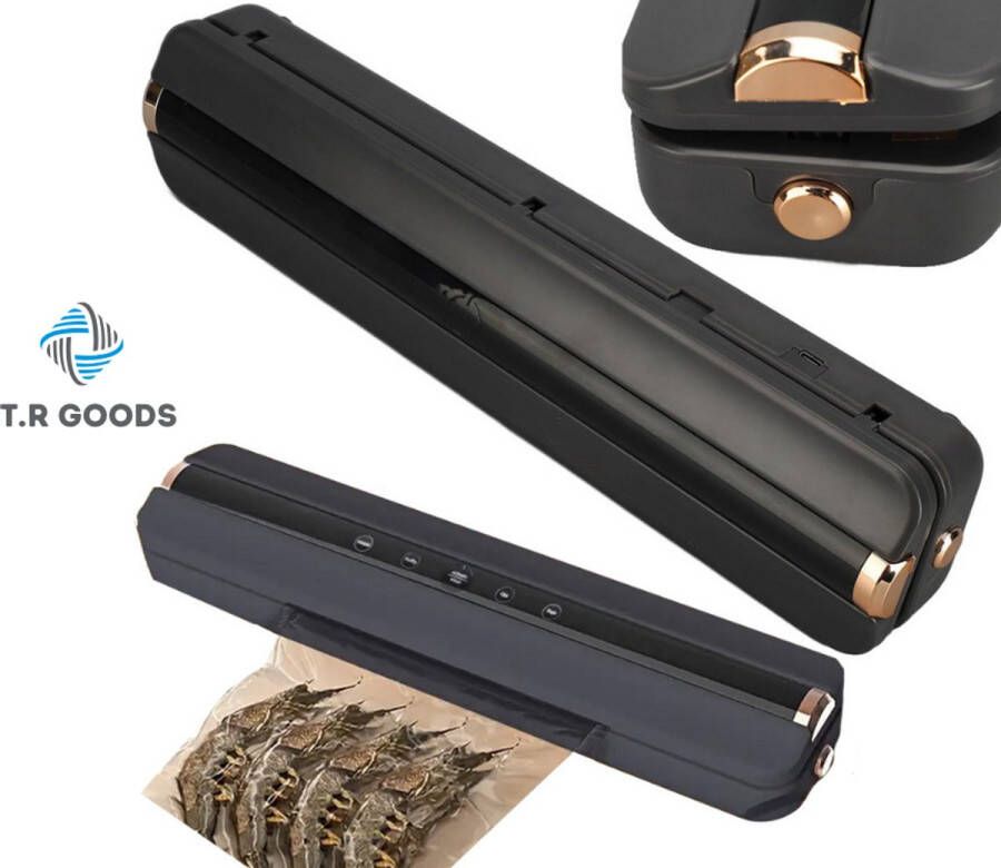 T.R Goods Vacuümmachine Vacumeermachine Nat & Droog Voedsel Seal Apparaat Foodsaver Incl. 10 Vacuumzakken Zwart