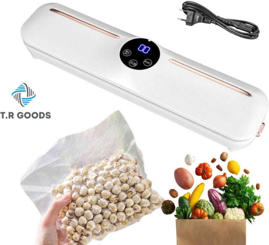 T.R Goods Vacuümmachine Vacumeermachine Nat & Droog Voedsel Seal Apparaat Foodsaver Incl. 10 Vacuumzakken Wit Netstroom