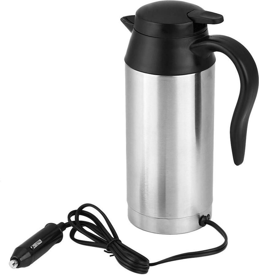 Traders Auto Waterkoker 750 ml 12V Reiswaterkoker van RVS Draagbare Koffie- en Theekoker met Sigarettenaansteker Aansluiting Elektrische Waterbeker voor Auto Vrachtwagen en Reizen