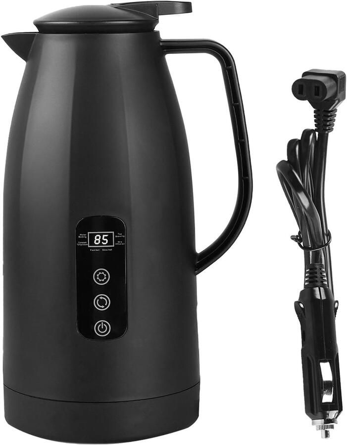 Traders Elektrische Auto Waterkoker 12V-24V RVS Reiswaterkoker 1 2L met Sigarettenaansteker Aansluiting Draagbare Koffie- en Theekoker voor Auto Vrachtwagen Camping en Reizen