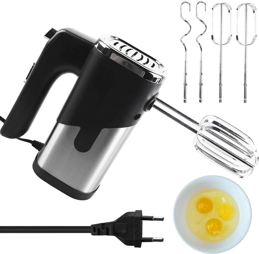 Traders Handmixer 800W Elektrische Keukenmixer met 5 Snelheden Handmixer met 4 Roestvrijstalen Accessoires Inclusief Kloppers en Deeghaken Krachtige Mixer voor Bakken Deeg Maken en Koken Zwart