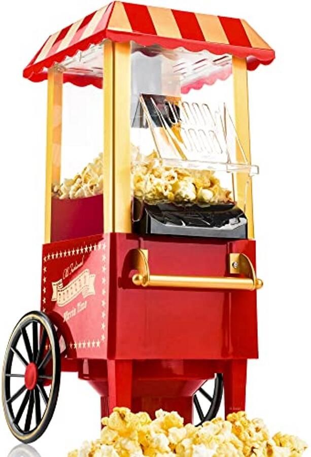 Traders Hetelucht Popcornmachine Zonder Olie Retro Popcornmaker Elektrische Popcorn Maker voor Gezonde Snacks Rood