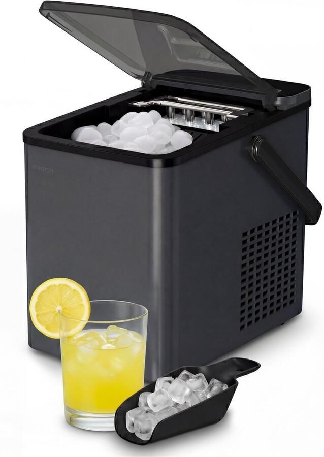 Traders IJsblokjesmachine Compacte Ice Maker met Compressor 12 kg IJs per Dag 2 IJsblokformaten (S & L) 9 IJsblokjes per Cyclus Zelfreinigende Functie met Waterreservoir en Handvat Voor Keuken Kantoor en Bar
