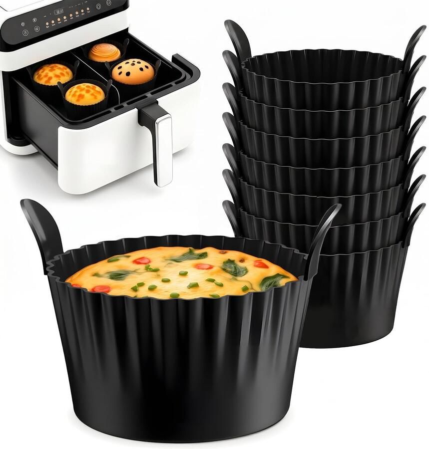 Traders Set van 8 Siliconen Muffinvormen voor Airfryer Herbruikbare Muffin Cups met Handgrepen Antiaanbak Siliconen Bakvormen voor Airfryer Oven en Magnetron Hittebestendige Bakaccessoires voor Cupcakes Muffins en Desserts