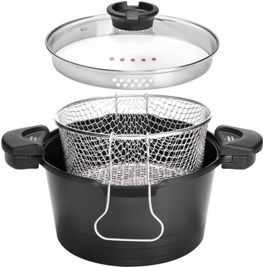 Traditionele friteuse 24 cm frituurmand Glazen Deksel Zwart