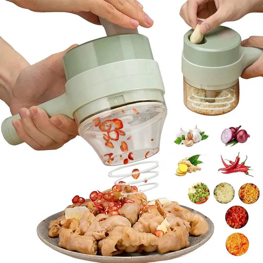 Traumheim 4 in 1 Hakmolen elektrische- Elektrische uienhakmeker handheld- USB oplaadbaar Mini Portable vegetable Chopper Keukenmachine Krachtig Draadloos