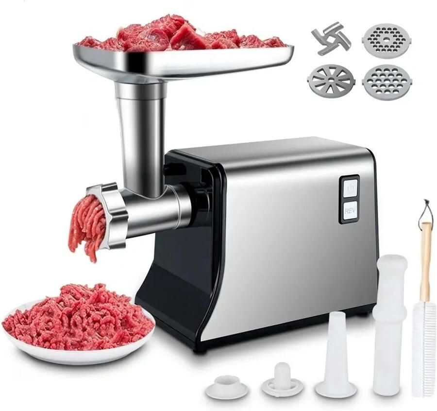 Traumheim Elektrische vleesmolen 2800W multi -keukenmachine efficiënte elektrische vleesmolen thermische bescherming met plakjes 3 gaten 4 kegelbladen