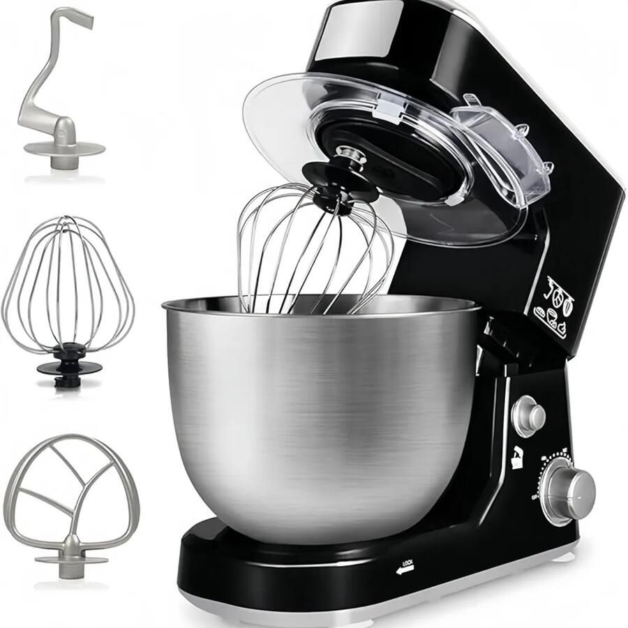 Traumheim XS-004 Standmixer 5 liter roestvrijstalen kom menger met kantelbare kop universele keukenmachine met 6 snelheden met 4 accessoires