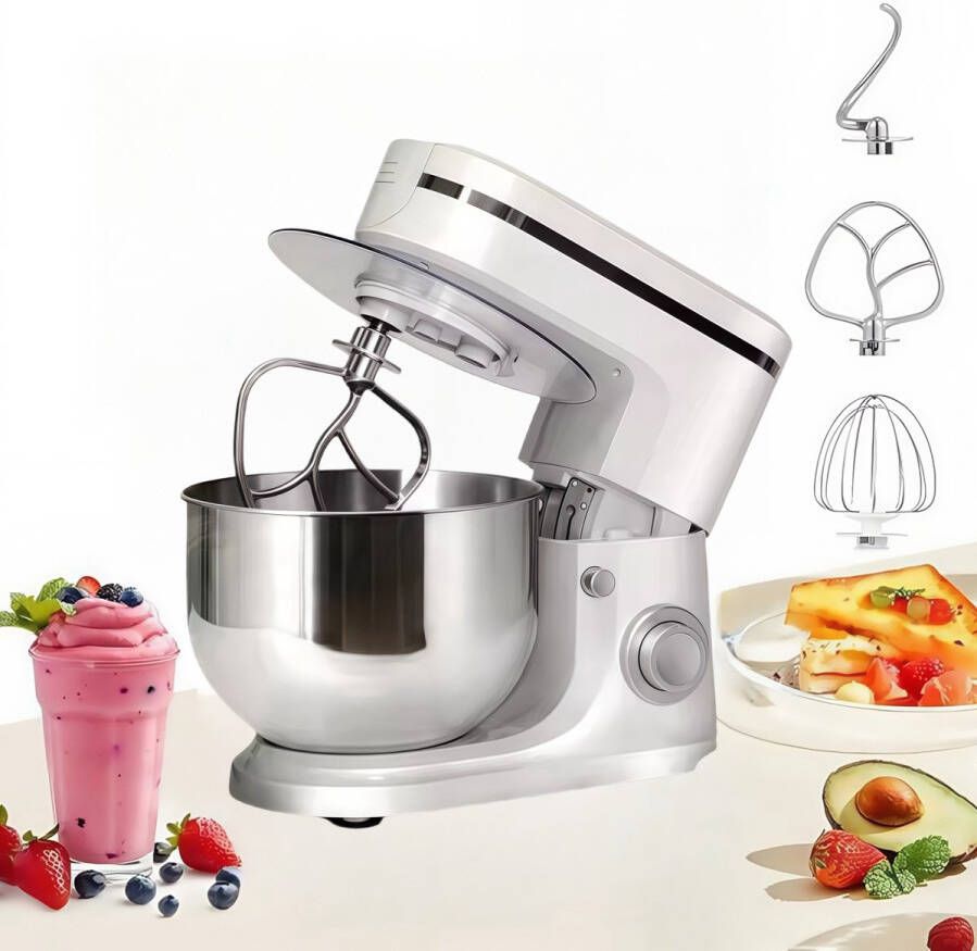 Traumheim XS-002 6L 3-in-1 multifunctionele standaardmixer 1500W keukenmachine 6+P snelheid knedenmachine met 3 accessoires en kom (wit)