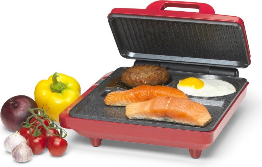Trebs Contact- en tafel Multi Grill Comfortcook voor vlees vis groenten pannenkoeken of eieren Rood-Zwart