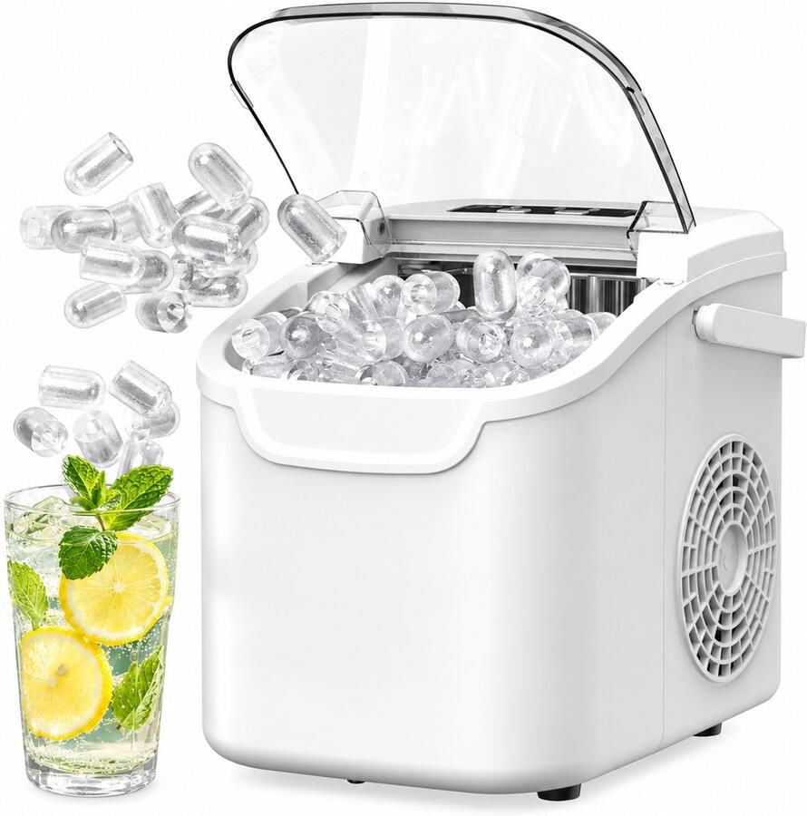 Tremeo IJsblokjesmachine IJsmachine Zelfreinigend Kleine en grote blokjes 12kg per 24 uur Geluidsarm Compact Wit