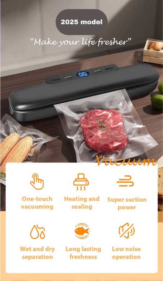 Trendelec Trendélec™ Vacumeermachine Alle Soorten Voedsel Foodsaver Pro Model Inclusief 10 Gratis Vacuümzakken