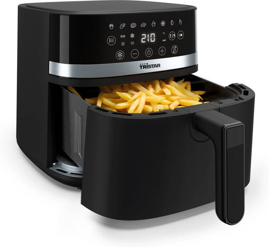 Tristar Airfryer FR-9416 6 Liter Heteluchtfriteuse Grote Capaciteit XL PFAS Vrij 8 programma's Warmhoudfunctie 1700 Watt Zwart