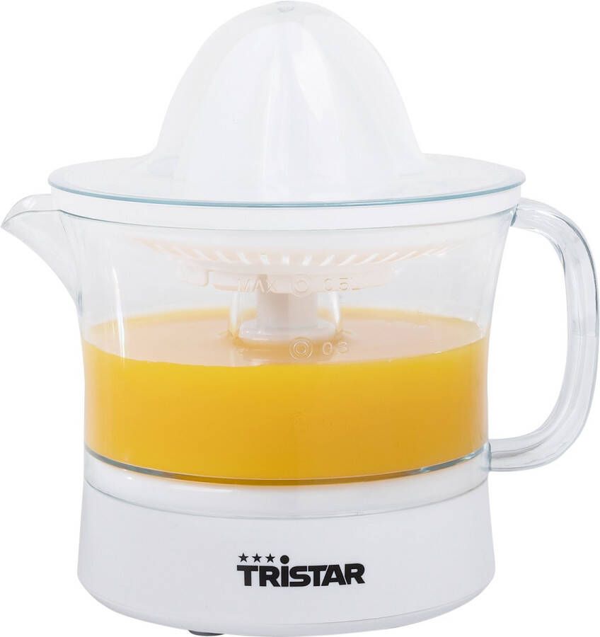 Tristar Citruspers CP-3005 Elektrische Citruspers met afneembare schenkkan Twee perskegels Met pulpfilter 0 5 liter Wit