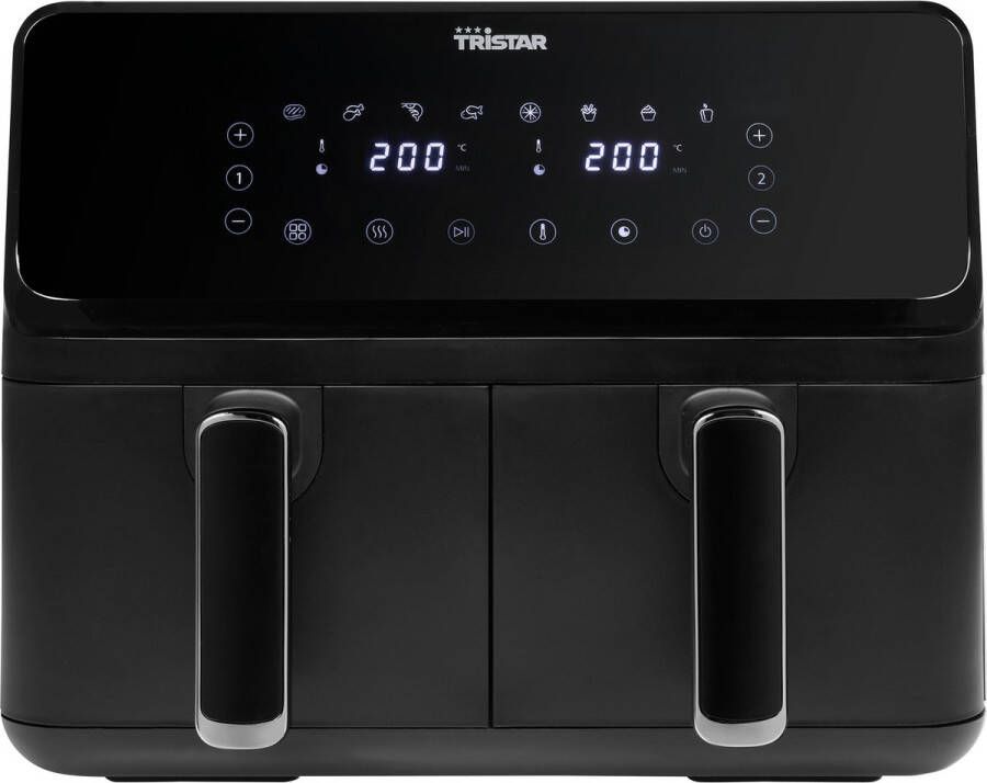 Tristar Airfryer XXL FR-9026 2 x 4 liter -Digitale Heteluchtfriteuse PFAS vrij Dubbele Airfryer met twee onafhankelijke kookzones 8 programma's Zwart
