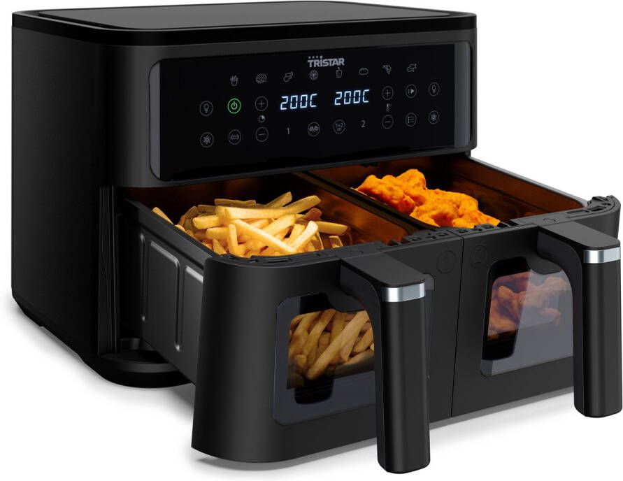 Tristar Dubbele Airfryer FR-9429 2x 4 5 Liter Dubbele Mand Kijkvenster 9 Liter 2500W