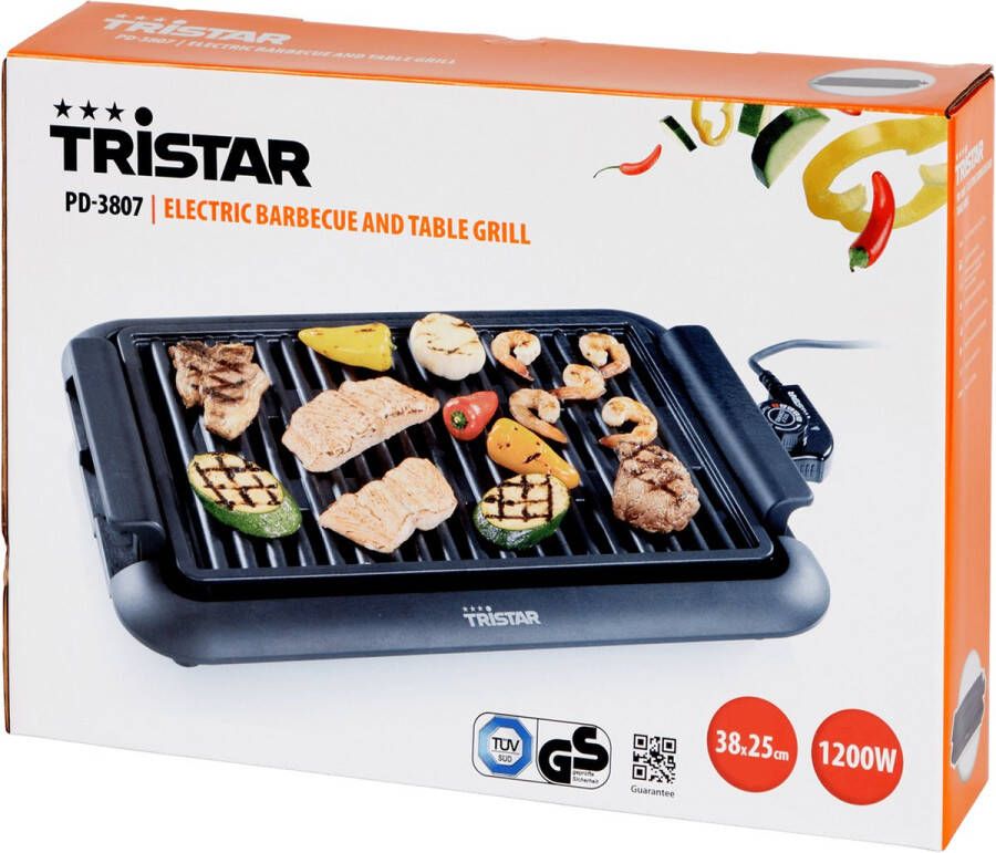 Tristar elektrische barbecue en tafelgrill 38 x 25 cm 1200 watt