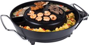 Tristar Elektrische Hotpot PZ-9131 – Chinese Fondue – Korean BBQ en Grillplaat – Inclusief gratis fonduevorkjes fonduenetjes en tang Zwart