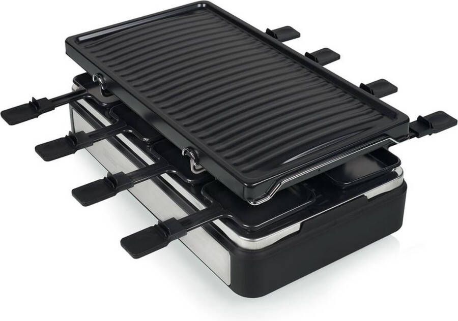 Tristar Gourmetstel RA-2726 Raclette 3-in-1 Gourmetset voor 8 personen Voor grillen bakken of gourmetten Zwart RVS