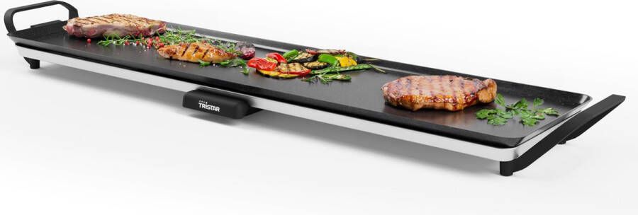 Tristar Grillplaat BP-2669 Tafelgrill XL 90 x 23 cm Voor binnen en buiten BPA Free Gourmet bakplaat voor op tafel 10 personen Met regelbare thermostaat Anti-aanbaklaag Zwart