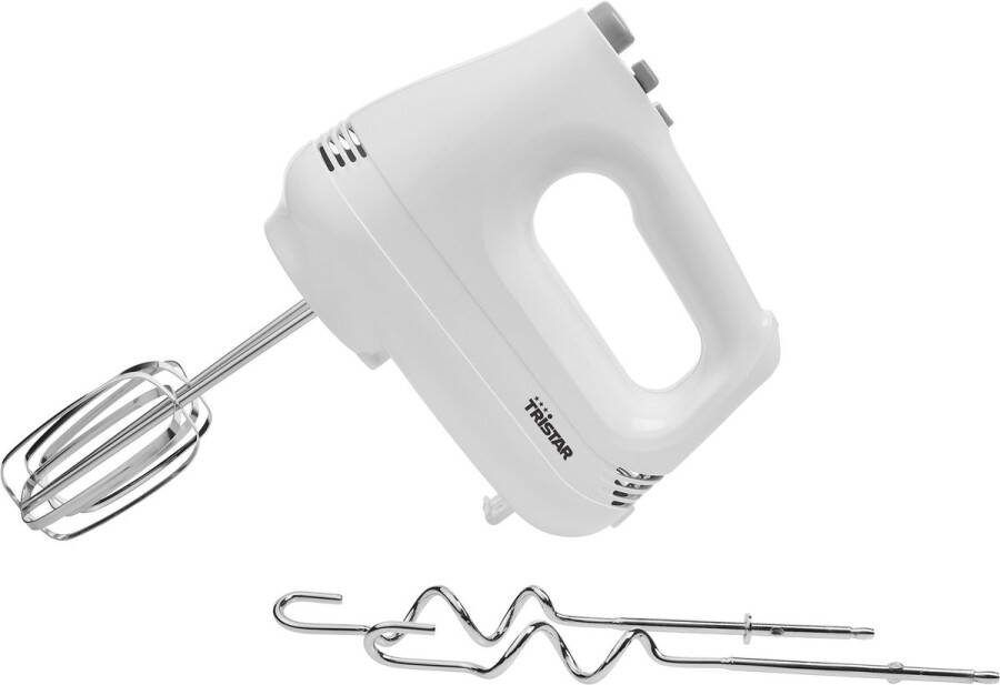 Tristar MX-4202 Handmixer Mixer met rvs deeghaken en rvs gardes 6 snelheidsinstellingen en turbofunctie 200 Watt Wit